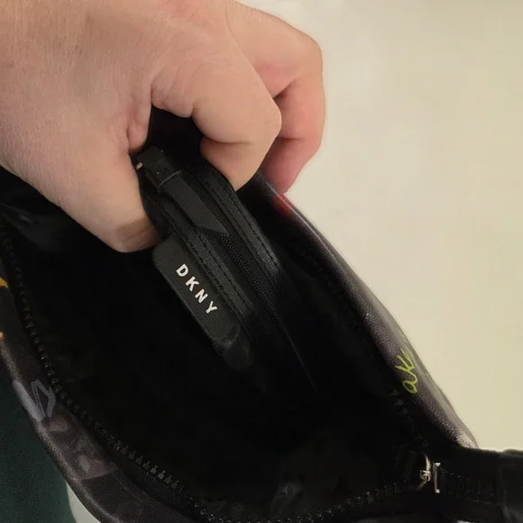 DKNY Graffiti Print Backpack Black Faux Leather NYC Streetwear Foldover Bag - Picture 7 of 10